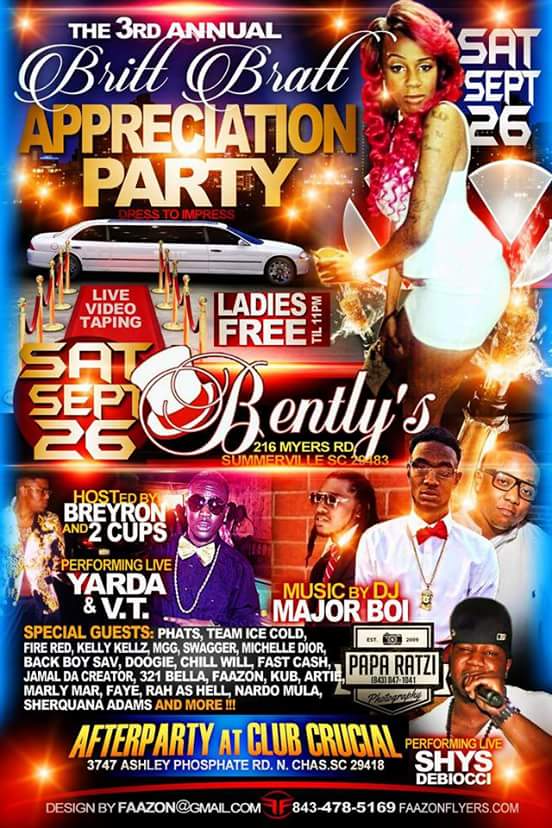 Britt Bratt Appreciation party official flyer